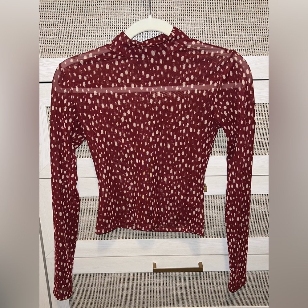 Burgundy Mesh Long Sleeve Turtleneck
